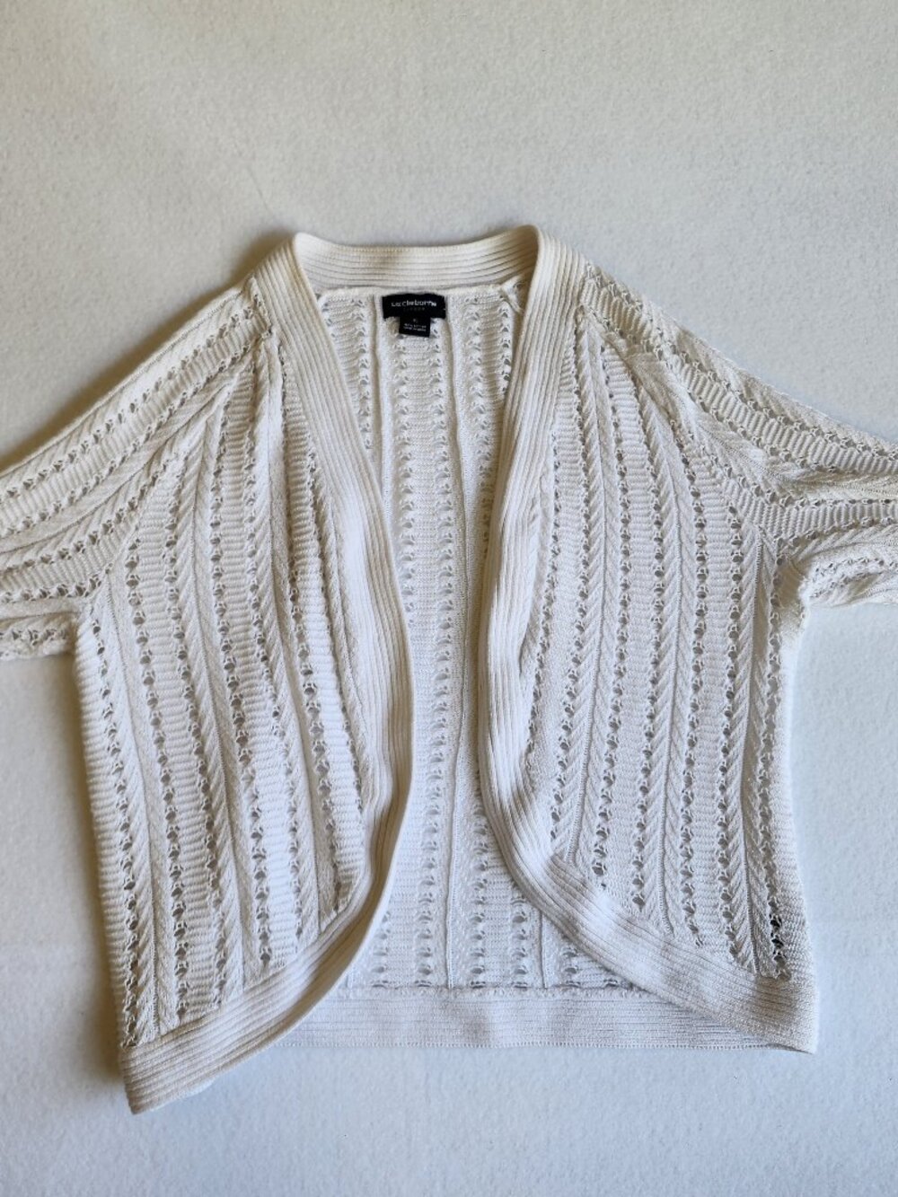 Liz Claiborne White Cotton Open Front Crochet Cardigan XL